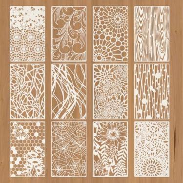 Imagem de Conjunto de 12 peças de estênceis de pintura de desenho, modelos de arte para artesanato reutilizáveis, estênceis de parede ideais para pintura e criação de projetos de artesanato em móveis, telas