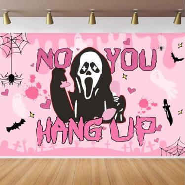 Imagem de CapiSco Pano de fundo rosa para festa de terror, 25 x 20 m, "No You Hang Up", tema de fotografia de fantasma engraçado, faixa de material para festa de aniversário de