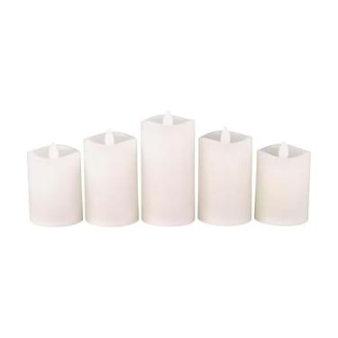 Imagem de Mikasa Velas de cera real onduladas dançantes sem chama, velas brancas requintadas para casamento, decorações de Natal e todos os dias, conjunto de 5, (2) 3 x 4, (2) 7 x 12 cm, 8 x 15 cm