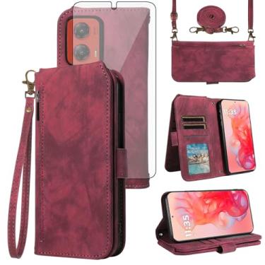 Imagem de Asuwish Capa para celular Motorola Moto G Stylus 5G 2024 carteira com protetor de tela de vidro temperado alça transversal alça flip zíper suporte para cartão de crédito suporte para celular G5