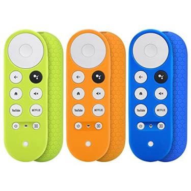 Imagem de 3 Pack Case for Chromecast Google TV 4k 2020 Voice Remote,Silicone Case for Chromecast,Shockproof Anti Slip Protective Silicone Remote Cover Sleeve Skin (Green,Orange,Dark Blue)
