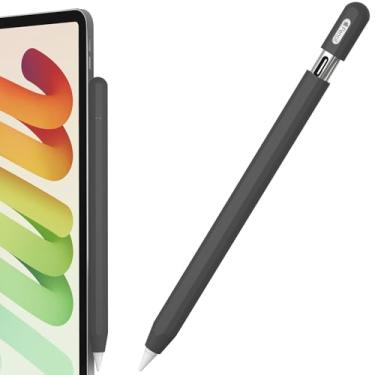 Imagem de FAFALITHIC Capa de silicone compatível com Apple Pencil USB-C Decagon capa protetora antiderrapante com suporte magnético (preta)