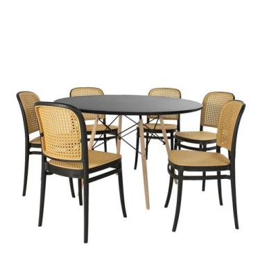 Imagem de Conjunto Mesa de Jantar Redonda Eiffel Preta 120cm com 6 Cadeiras Roma