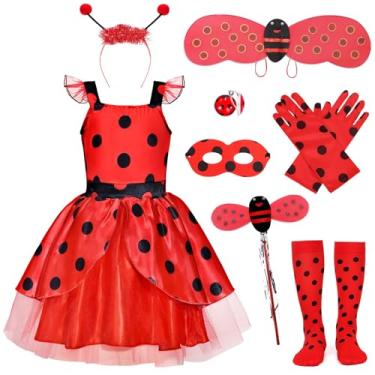 Imagem de Super Big Sister Girls Lady Bug Dress Costume Polka Dots Dress Halloween Dress Up Pretend Play Birthday Gifts for Kids 3-10 (140)