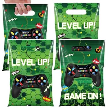 Imagem de Pajean 25 sacos de jogos, lembrancinhas de festa de videogame, doces, presentes, sacolas plásticas, com alça para crianças, meninos, jogos, artigos temáticos de festa de chá de bebê (verde)