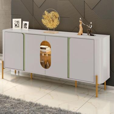 Imagem de Balcão Buffet Tambaú 4 Portas 1 Prateleira com Vidro e Led Off White/Pistache - Móveis Bechara