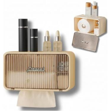 Imagem de Organizador de Banheiro com Porta Papel Higiênico - Creme | Armário Multiuso com Compartimento Oculto e Prateleira Superior, Sem Furação, Ideal para Lavabo e Banheiro