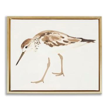 Imagem de Stupell Industries Arte de parede em tela flutuante minimalista Sandpiper Shore Bird com moldura dourada, design de Sisi e Seb, 43 x 53 cm