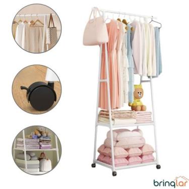 Imagem de Arara Suporte Organizador Multiuso com Rodinhas Prateleiras - BrinqLar