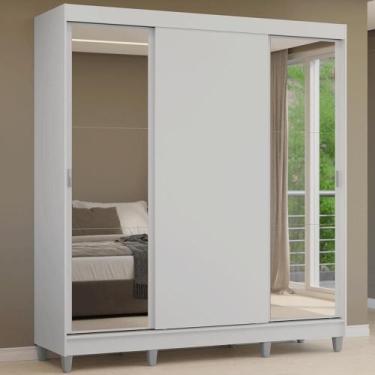 Imagem de Guarda-Roupa Casal com Pés 3 Portas de Correr com Espelhos Branco Reno