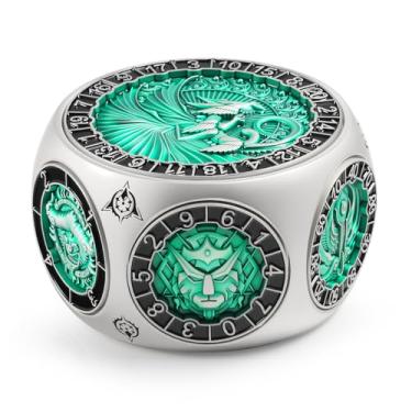 Imagem de DNDND Unique Spinner D&D Dice, 8-in-1 Hexagonal Metal Dice with Dual D20 Monster Themed Dice Set for DND Dungeons and Dragons, Dungeon Masters with Collectible Gift Tin (Silver with Green)