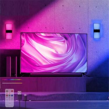 Imagem de Luminária de parede recarregável USB RGB com controle remoto, sem fio, alimentada por bateria, luminária de parede interna LED, luminária preta de cabeceira para quarto e corredor (2 unidade