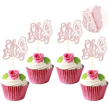 Imagem de Gyufise 36Pcs Rose Gold Glitter Butterfly Oh Baby Cupcake Toppers 3D Butterfly Baby Shower Cake Pick Decorations for Butterfly Theme Baby Shower Kids Boys Girls Birthday Party Supplies
