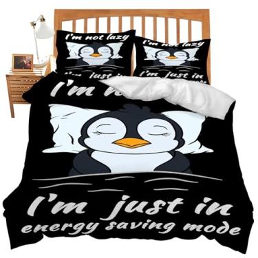 Imagem de Jogo de edredom com tema de pinguim, 3 peças, com 2 fronhas, tamanho king, pinguim, fofo, lençol de cama para quarto