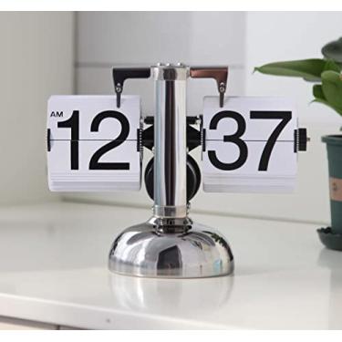 Imagem de Relógio de mesa digital mecânico retrô KENJIEY com mecanismo de engrenagem interna, alimentado por bateria para decoração de home office, branco