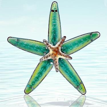 Imagem de COOZZYHOUR Decoração de parede de estrela do mar e vidro, esculturas de parede com tema oceânico, decoração de casa náutica de vida marinha ao ar livre para pátio, quintal, cerca, piscina, banheiro
