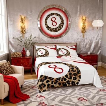 Imagem de Manfei Jogo de cama solteiro Lucky com 8 bolas, estampa de leopardo, coquete Y2K, fácil de lavar, decoração de quarto infantil, lençol com elástico + 1 fronha)