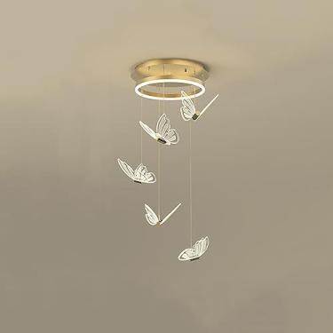 Imagem de Lustre borboleta para quarto de meninas Lustre moderno de LED Teto alto Hall de entrada Escadaria Luminária pendente suspensa de meados do século para sala de jantar Ilha de cozinha Sala de