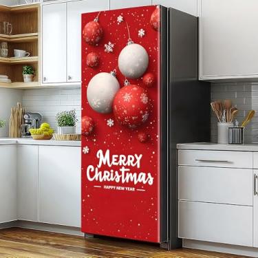 Imagem de Adesivos de geladeira autoadesivos de Natal para porta única ou porta dupla, tamanho completo, decalque removível para geladeira, 82 x 199 cm para decoração de cozinha de Natal (#11)