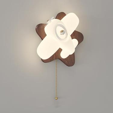 Imagem de Luminária de parede LED com desenho animado branco, luminária de parede nórdica de madeira de nogueira, abajur de PE, 24 W, arandelas de parede para quarto infantil, cabeceira, sala de estar