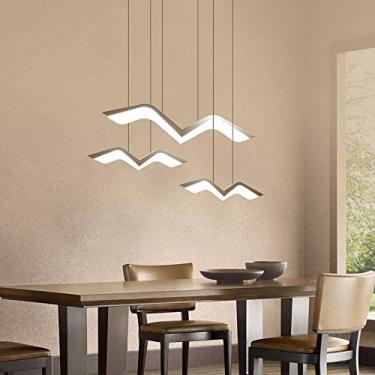 Imagem de Luminária pendente moderna de mesa de jantar com LED regulável e controle remoto, design de gaivota branca, luminária suspensa de metal e acrílico para sala de jantar e quarto, teto com 3 lu