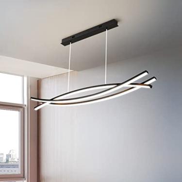 Imagem de Luminária pendente moderna de alumínio LED regulável, criativa, preta, para mesa de jantar, luminária suspensa retangular, 100 cm, decorativa, LED, iluminação de teto para escritório, cozinh