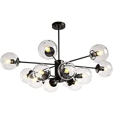 Imagem de Lustre de vidro globo lustres, luz pendente, altura ajustável teto luminária suspensa para cozinha sala estar sala jantar quarto (cor transparente, 16 luzes)