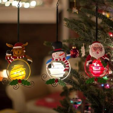 Imagem de Luzes solares de Natal, pacote com 3 unidades de Papai Noel, boneco de neve e rena, luzes de jardim com molas saltitantes para decoração de varanda de quintal de festa ao ar livre