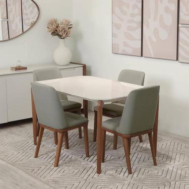 Imagem de Conjunto de Jantar Mesa Retangular com Vidro Donatella 4 Cadeiras Kalina - Natural c/ Carbono