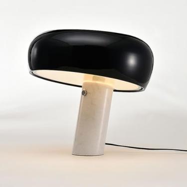 Imagem de Luminária Abajur de Mesa Design Italiano, LED com 3 Tons de Luz e Dimmer, Base Estilo Mármore e Cúpula Preta,110V