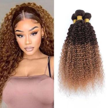 Imagem de Pacotes de cabelo Hiaplame T4/30 Light Brown Kinky Curly 20-30cm