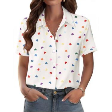 Imagem de Camisa Zeagoo, folgada, feminina, com estampa de coração, manga curta