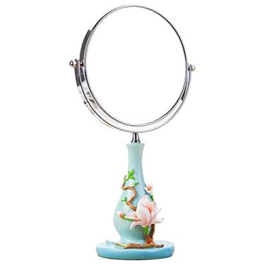 Imagem de WYUYIWH Espelho de maquiagem pequeno, espelho de maquiagem de mesa, espelho de beleza de ampliação 3X, espelho cosmético de dois lados, espelho giratório de 360° para banheiro (cor: azul)