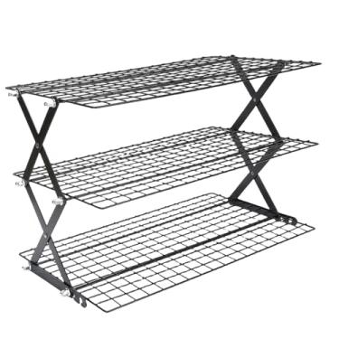 Imagem de Pissente Prateleira de Armazenamento para Bancada de Cozinha Dobrável Em Aço Inoxidável Organizador para Especiarias Frutas Legumes Com Design Economizador de Espaço (3 camadas)