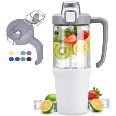 Imagem de HYDRAGLAZIC Copo de vidro de 946 ml com alça, canudo 2 em 1 e bico de gole, à prova de vazamento, garrafa de água de vidro sem BPA para esportes, escritório, escola, branco