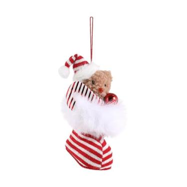 Imagem de Fenteer Decoração de Natal em forma de urso para pendurar, decoração de Natal para amigos da família, enfeites para escritório, berçário, portas internas, Urso Marrom