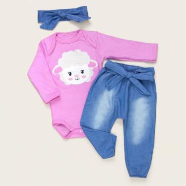 Imagem de Conjunto para Bebê Body e Calça Jeans Bordado 3D Raposa - Era Uma Vez,