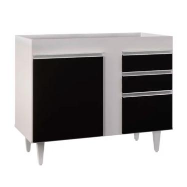 Imagem de Balcão de Cozinha Lavanderia sem Tampo 02 Gavetas Bia Branco e Preto 100 cm L06 - D'Rossi