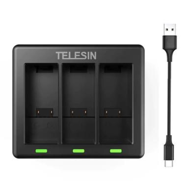 Imagem de Carregador Triplo para Câmera GoPro 9/10/11 e 12 Black - Telesin