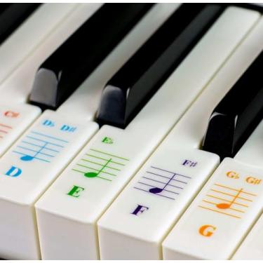 Imagem de Adesivos de teclado de piano, teclas 88/61/54/49/37, letras grandes em negrito, etiquetas de teclado de piano, removíveis, multicoloridas, adesivos de teclado para iniciantes, presente para amigos