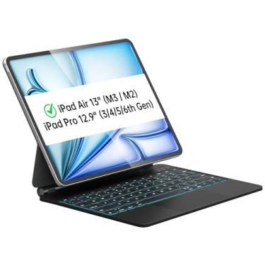 Imagem de Otuoor Capa Magic Keyboard para iPad Pro de 12,9 polegadas (6ª, 5ª, 4ª, 3ª geração), capa de teclado para iPad Air de 13 polegadas (M2, 2024) com luz de fundo de 7 cores, trackpad multitoque, suporte