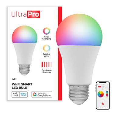 Imagem de UltraPro Lâmpada inteligente LED Wi-Fi, A19, equivalente a 60 W, RGB, mudança de cor, branco ajustável 2700K - 6500K, regulável, roteador de 2,4 GHz necessário, ritmo circadiano, aplicativo fácil de