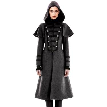 Imagem de FunParrot Casaco feminino vintage pirata Steampunk gótico com capuz casaco longo estilo vitoriano inverno, Preto, XXG