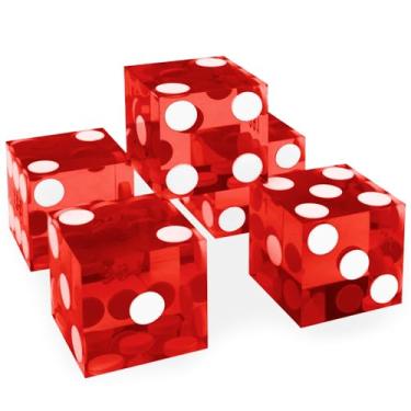 Imagem de Playzaic Casino Dice Set of 5 – 19mm Precision Craps Dice with Sharp Edges, Serialized Numbers, Balanced Weight, and Gift Packaging for Casino Games (Red)