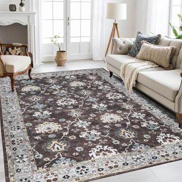 Imagem de Superior Tapete lavável para ambientes internos, nylon, tapetes rústicos para sala de estar, quarto, corredor, escritório, forro de algodão, lavagem à máquina, design floral clássico, coleção Nuka, 25