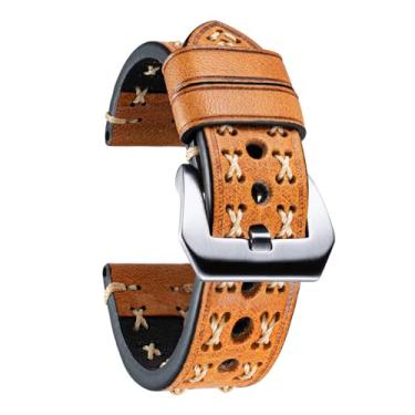 Imagem de BINLUN Pulseira Couro Legítimo Cavalo Louco Couro Óleo Rustico Camada Superior Artesanal Formato X Rota Homens Mulheres Fivela Preto Prata, 26mm Amarelo-T/Fivela Prata