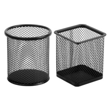 Imagem de Porta Canetas e Lápis, Organizador de Mesa de Metal Aramado para Escritório(01 Redondo e 01 Quadrado)