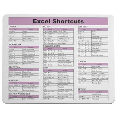 Imagem de Mouse pad de atalhos Excel - 19,7 x 23,5 x 0,5 cm - 66 comandos - A melhor ferramenta de produtividade - Guia de referência fácil para navegação eficiente no Excel (roxo)