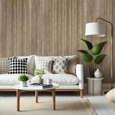 Imagem de Papel de Parede Adesivo Sala Quarto Ripas Madeira Clara Lisa Autocolante 5m x 45cm. (Ripado Serrano)