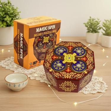 Imagem de Magic Spin Secret Puzzle Box- Money and Gift Card Holder in a Wood IQ Tricky Lock Box with Hidden Compartments Brainteaser